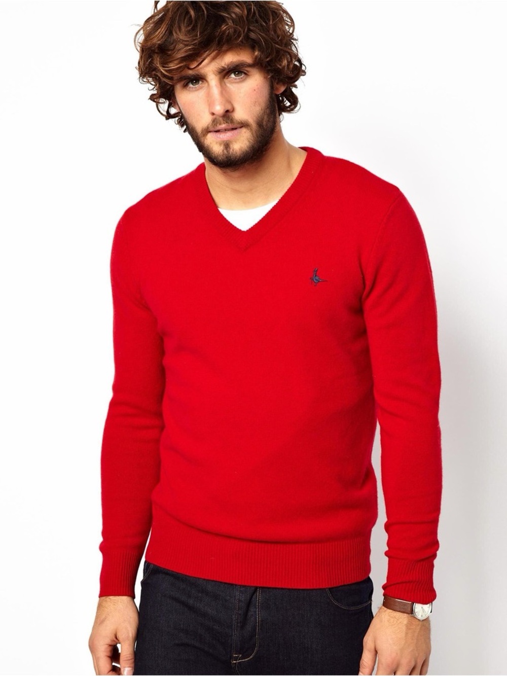 Abercrombie & Fitch Men’s Bright Red V-Neck Sweater
